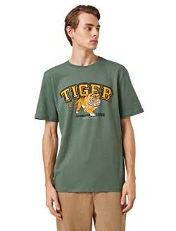 Koton Men College T-Shirt Tiger Printed Crew Neck Short Sleeve von Koton