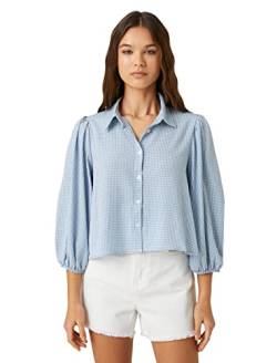 Koton Women Oversized Shirt Viscose Puff Sleeve Check Button Detail von Koton