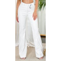 Damen Highwaist Kunstleder Hose Schlaghose Bootcut mit Deko Gürtel und Schnalle von KouCla