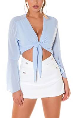 Chic Trompeten Ärmel Crop Bluse zum Binden One Size (Einheitsgröße) von Koucla