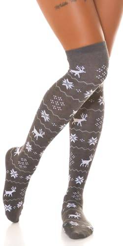 Koucla Cozy Christmas Damen Overknee Strümpfe Blickdicht mit Winter Muster One Size (Einheitsgröße) von Koucla