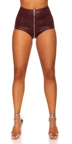 Koucla Damen Gogo Wetlook Shorts Hotpants mit 2 Way Zip (Bordeaux, L) von Koucla