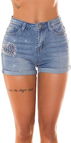 Koucla High Waist Jeans-Shorts mit Glitzersteinchen in Herz Form 42 von Koucla