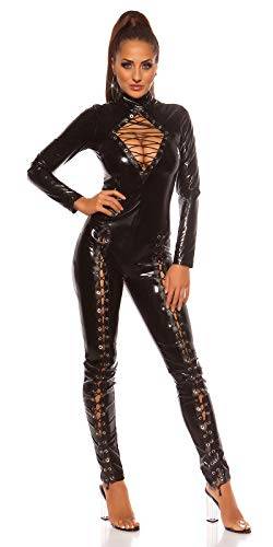 Koucla Highcollar Wetlook Lederlook Lack Optik Catsuit Overall mit Schnürung (Schwarz, M) von Koucla