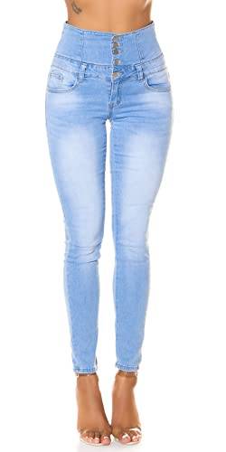 Koucla Jeans High Waist Damen Skinny Jeans Jeanshose Corsage Look (42, Hellblau) von Koucla