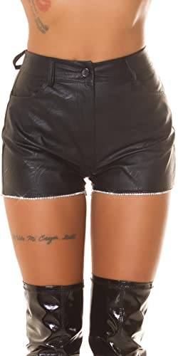 Koucla Leder Look High Waist Shorts mit Deko Strass XS von Koucla