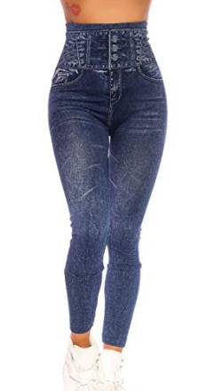 Koucla Leggings Damen Jeanslook Shape High Waist Leggings (Blau, L/XL) von Koucla