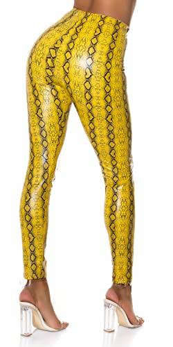 Koucla Sexy Highwaist Kunstlederhose Snake Print, Farbe:Gelb, Größe:XL von Koucla