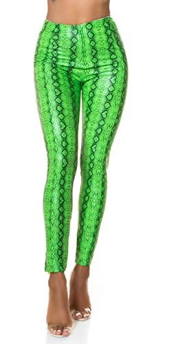 Koucla Sexy Highwaist Kunstlederhose Snake Print, Farbe:Grün, Größe:XL von Koucla