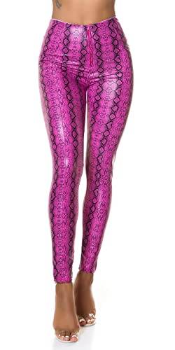 Koucla Sexy Highwaist Kunstlederhose Snake Print, Farbe:Pink, Größe:XL von Koucla