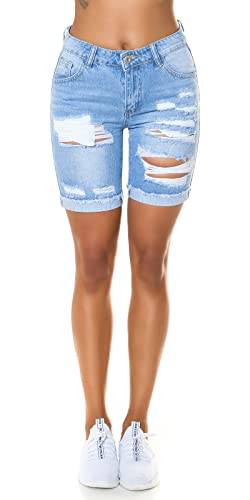 Koucla Skinny High Waist Cotton Jeans Bermuda Shorts im Destroyed Look 40 von Koucla