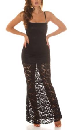 Koucla Spitzenkleid Maxikleid Abendkleid Silvesterkleid Trägerkleid Kleid Bodenlang mit Spaghettiträger Halbtransparent One Size (Einheitsgröße) von Koucla
