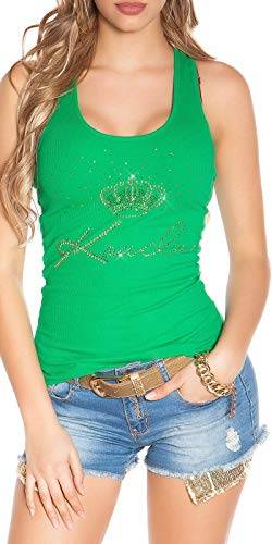 Koucla Top Tanktop Shirt mit Glitzersteinen und Strass Krone (Grün) von Koucla
