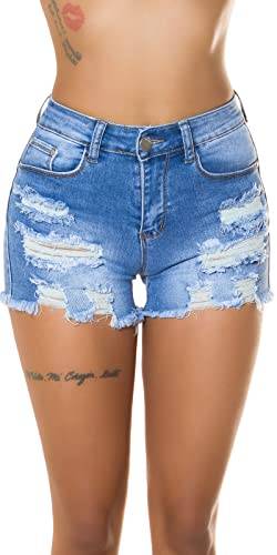 Koucla Used Look High Waist Jeans Shorts mit Löcher 36, Blau von Koucla