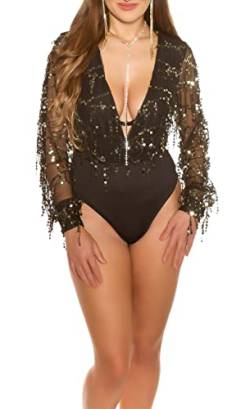 Koucla Wickel V-Neck Langarm Body Top Transparent mit Deko Pailletten S von Koucla