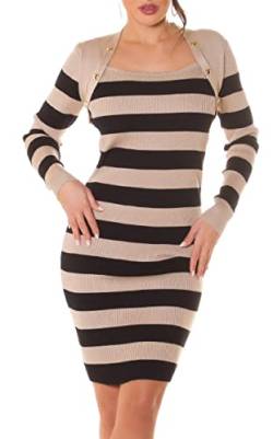 Rippstrick Business Streifen Midi Kleid mit Bolero Effekt und Deko Knöpfe One Size (Einheitsgröße) von Koucla