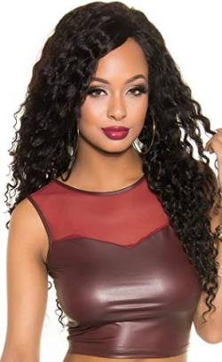 untersch. Styles - Wetlook Tank Crop Top * S M L * mit Mesheinsatz rückenfrei Cropshirt Crop SIRT mit Zip (900663 Bordeaux Gr. L) von Koucla