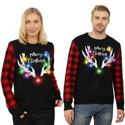 Kouric Unisex Weihnachtpullover Damen Herren Led Licht Hässliche Pullover Weihnachten mit Rentiermuster Ugly Christmas Sweater für Familien/Frauen/Männer/Paare/Teenager -Pullover(S) von Kouric