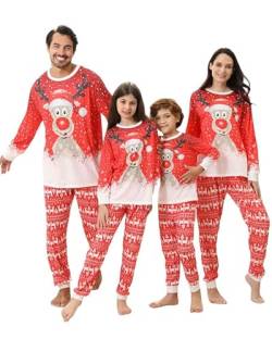 Weihnachtspyjama Familie Set, Rot Rentier Weihnachts Pyjama Damen,Weihnachts Schlafanzug Damen, Kuschelige Matching Pyjamas Couple,Family Christmas Pyjamas Set,Schlafanzug Damen Weihnachten Damen-3XL von Kouric