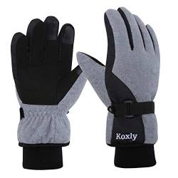 Koxly Winterhandschuhe Wasserdicht Winddicht 3M Isolierte Handschuhe 3 Finger Dual Layer Touchscreen Handschuhe für Damen und Herren - Grau - Small von Koxly