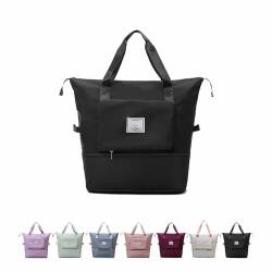 Foldie Travel Bag Expandable, Large Capacity Folding Travel Bag, Lightweight Waterproof Foldable Travel Bag, Weekender Travel Bag, Overnight Bag, Travel Duffel Bags for Women, Black von KraPhy