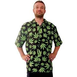 Krause & Sohn Hawaii Hemd schwarz mit Hanfblätter-Motiv grün Mr. Cannabis für Herren Gr. 50-60 JGA Sommerhemd Freizeit Party-Outfit (as3, Numeric, Numeric_50, Numeric_52, Regular, Regular) von Krause & Sohn