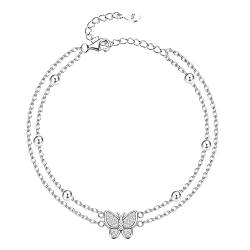 KKRFY 925 Silber Armbänd für Damen Charm Niedliche Armbänder Link Chain Schmetterling Dünnes Armband Initial Double Hexagon Einstellbare Schmetterlingsarmbänder Schmuck Weißvergoldet von Krfy