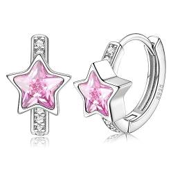 KRFY 925 Silber Ohrringe Creolen für Mädchen Damen Rosa Liebe Herz Stern Zirkonia Mondstein Schläfer Klein Creolen für Kinder Winzige Niedliche Huggies Ohrringe Creolen Hypoallergene Schmuck von Krfy