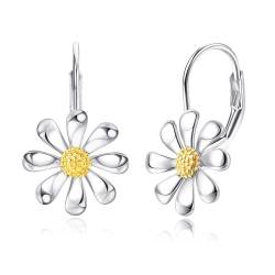 KRFY 925 Sterling Silber Blumen Ohrringe 18 Karat Weißgold überzogene Blumen Leverback Ohrringe Blumen Ohrhänger für Damen von Krfy