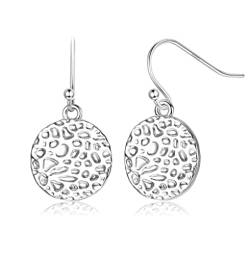 KRFY 925 Sterling Silber Ohrringe für Damen Blatt Ohrringe Leicht Hammered Silber Kreis Ohrringe Große Träne Oval Creolen Ohrringe Ohrringe mit Tropfen von Krfy