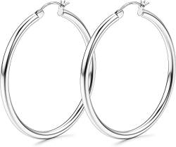 KRFY Chunky Gold Creolen 925 Sterling Silber Post Hypoallergene Ohrringe 14K Echtgold Plattiert Creolen Größe Avaliable Klein Mittel Groß Creolen Earrings für Damen 15/20/30/40/50/60/70mm von Krfy