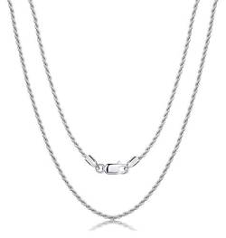 KRFY Kette Silber 925 für Damen 1.35 mm Diamantschliff Seilkette Halskette für Damen und Mädchen, Italienische Silberkette ohne Anhänger, Weißgold Plattierte Starke Glänzende Silberkette,Länge 41-61cm von Krfy