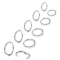 KRFY Kleine Creolen Ohrringe für Damen Männer Set Chirurgenstahl Knorpel Huggie Ohrringe 6/7/8/9/10MM Daith Helix Piercing Ring Schmuck Winzige Scharnier Schläfer Ohrringe Creolen Silber von Krfy