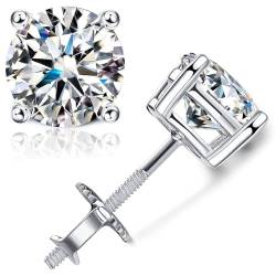 KRFY Moissanite Ohrstecker 1/1,6/2 Karat 5/6/6,5 mm Brillanter Rundschliff D Farbe VVS1 Klarheit Laborgefertigte Diamant Ohrringe 18 Karat Weißgold Vergoldete Sterling Silberohrringe für Damen von Krfy