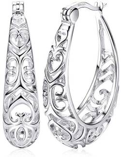 KRFY Ohrringe Creolen aus 925 Silber für Damen Strukturierte Filigrane Runde Ohrringe Creolen Hängend für Frauen von Krfy