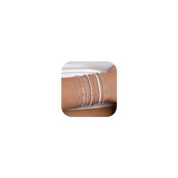 Krfy 7Pcs Silber Armband für Damen Edelstahl Armbänder Büroklammer Fischgrät Perlen Schlangenkette Armbänder Verstellbare Stapelbare Armbänder Silber Armband Set von Krfy