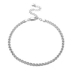 Krfy 925 Silber Fußkettchen für Damen 18 Karat Weißvergoldet Massiver Diamantschliff kubanischer Figaro Fischgrät Mariner Büroklammer Gliederkette Fußkettchen für Frauen Strandschmuck von Krfy