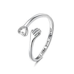 Krfy 925 Silber Umarmungsring Ringe für Mädchen Damen Umarmen Hände Zirkonia Mondstein Offener für Töchter Mutter Schwester Ich Liebe Dich Für Immer Verstellbare Herz Umarmungsringe Schmuck Geschenke von Krfy