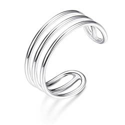 Krfy 925 Sterling Silber Horizontale Doppel Dreifachlinien Offene Ringe Minimalist Einfaches Band für Damen Verstellbarer offener Zehenring Knöchelringe von Krfy