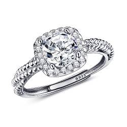 Krfy 925 Sterling Silber Ring für Damen Verstellbarer Verlobungring Hochzeit Ewigkeit Versprechen Ring Cubic Zirkonia Diamond Bridal Eheringe Runder Quadratischer Schliff Jahrestag Schmuck mit Box von Krfy