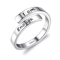 Krfy 925 Sterling Silber Ringe für Damen Ich Bin Genug Ringe Inspirative Ermutigungsringe für Mädchen Größe Einstellbare Verstellbare Daumen Öffnen Ringe von Krfy