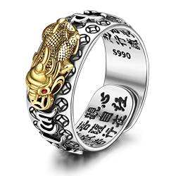 Krfy Feng Shui Pixiu Mantra Ring für Damen Herren S990 Silber Feng Shui Ring Schutz Glück Amulett Reichtum Gesundheit Buddhist Vintage Verstellbar Anillo Pixiu Ring für Frauen Männer von Krfy