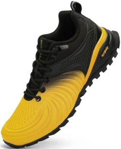 Kricely Traillaufschuhe Herren Laufschuhe Straßenlaufschuhe Sneaker Leicht Wanderschuhe Fitnessschuhe Trekkingschuhe（Gelb 41） von Kricely