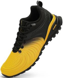 Kricely Traillaufschuhe Herren Laufschuhe Straßenlaufschuhe Sneaker Leicht Wanderschuhe Fitnessschuhe Trekkingschuhe（Gelb 43） von Kricely