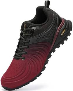 Kricely Traillaufschuhe Herren Laufschuhe Straßenlaufschuhe Sneaker Leicht Wanderschuhe Fitnessschuhe Trekkingschuhe（Rot Braun 41） von Kricely