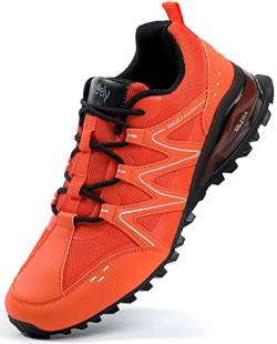 Kricely Traillaufschuhe Herren Laufschuhe Straßenlaufschuhe Sneaker Leicht Wanderschuhe Fitnessschuhe Trekkingschuhe（Schwarz Orange 48） von Kricely