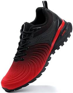 Kricely Traillaufschuhe Herren Laufschuhe Straßenlaufschuhe Sneaker Leicht Wanderschuhe Fitnessschuhe Trekkingschuhe（Schwarz Rot 48） von Kricely