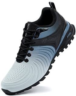 Kricely Traillaufschuhe Herren Laufschuhe Straßenlaufschuhe Sneaker Leicht Wanderschuhe Fitnessschuhe Trekkingschuhe（Weiß Blau 42） von Kricely