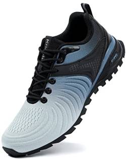 Kricely Traillaufschuhe Herren Laufschuhe Straßenlaufschuhe Sneaker Leicht Wanderschuhe Fitnessschuhe Trekkingschuhe（Weiß Blau 46） von Kricely