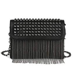 Kris Anna Womens Rivet Mini Crossbody Bag with Chain Shoulder Strap Tassel Black von Kris Anna